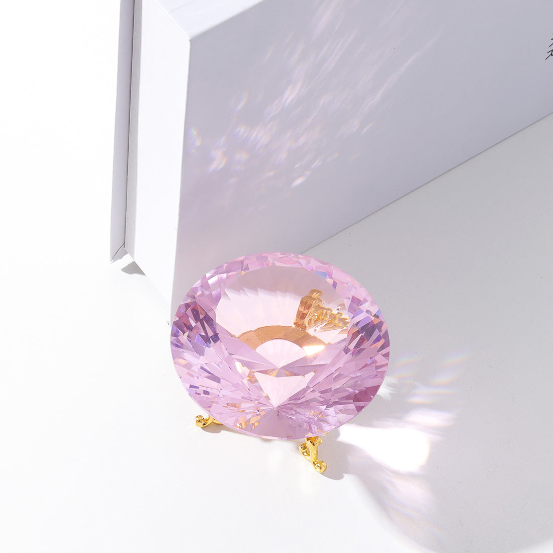 Pink Crystal Diamond Ornament with Metal Base for Home Decoration (80 mm)