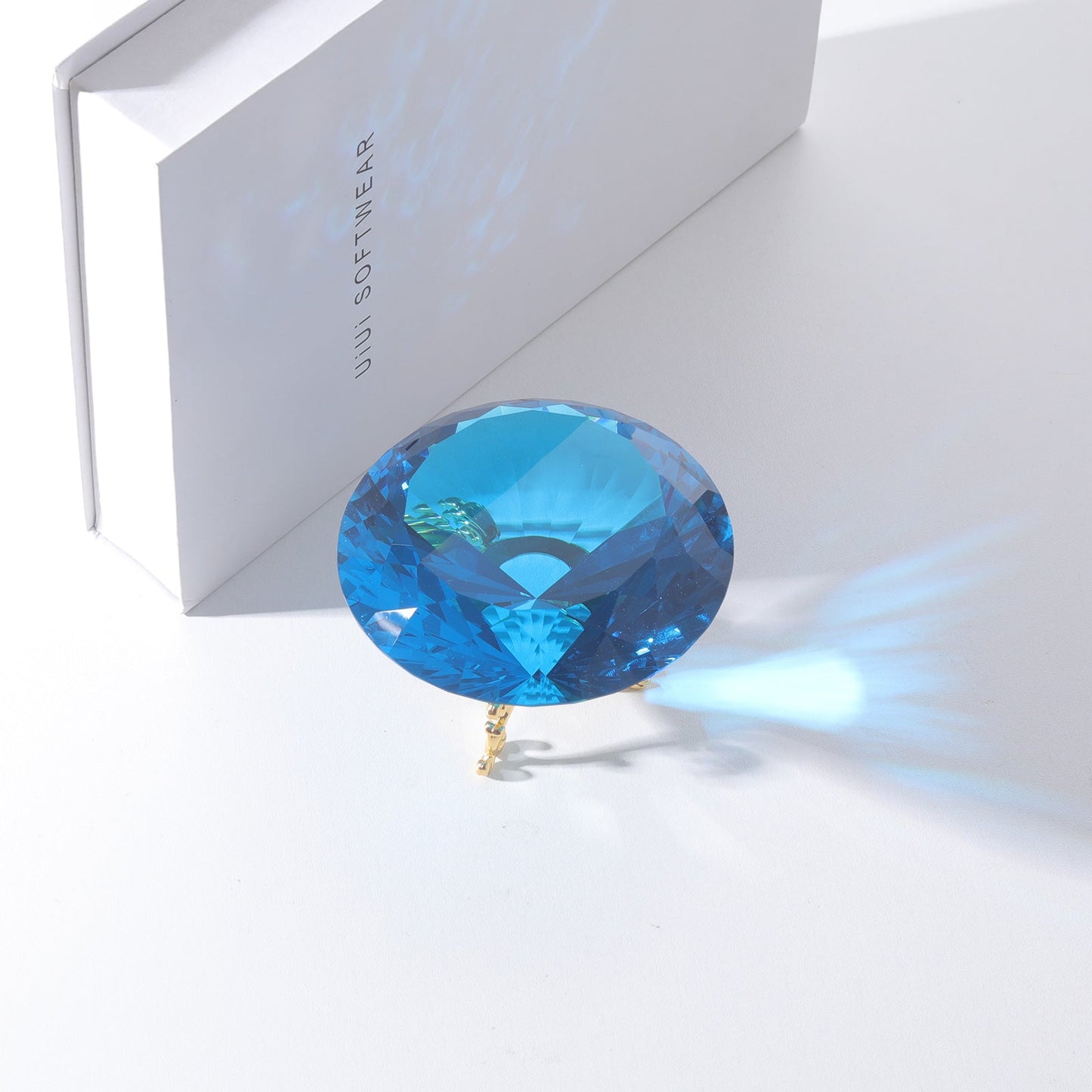 Aqua Blue Crystal Diamond Ornament with Metal Base for Home Decoration (80 mm)
