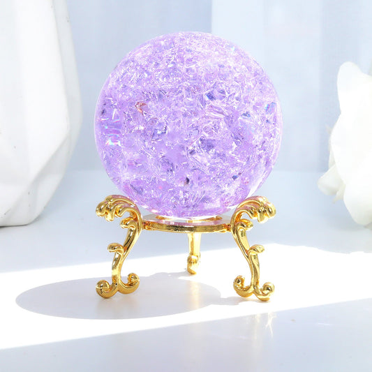 60mm Purple Crystal Crackle Ball with Golden Stand