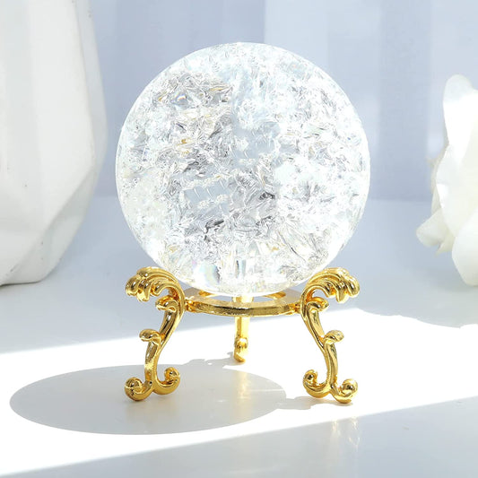60mm Clear Crystal Crackle Ball with Golden Stand
