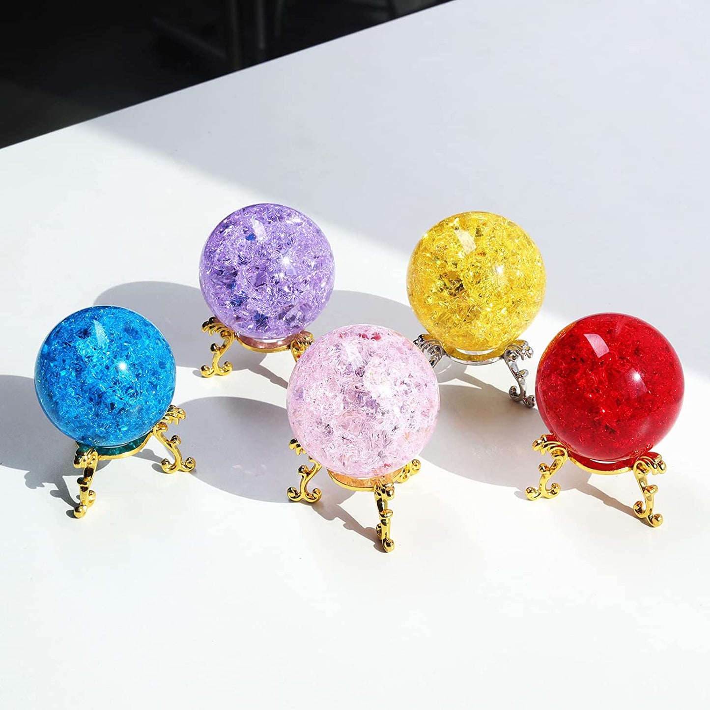 60mm Red Crystal Crackle Ball with Golden Stand