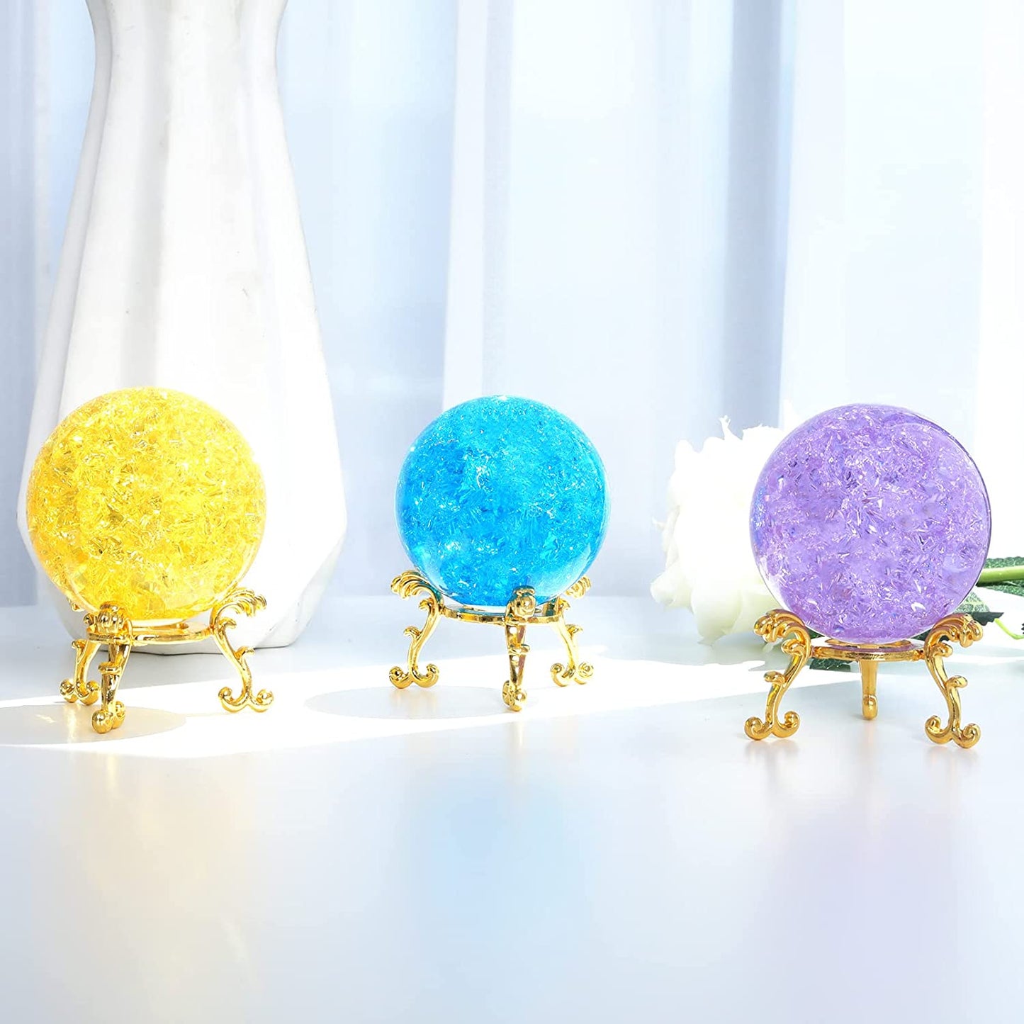 60mm Purple Crystal Crackle Ball with Golden Stand
