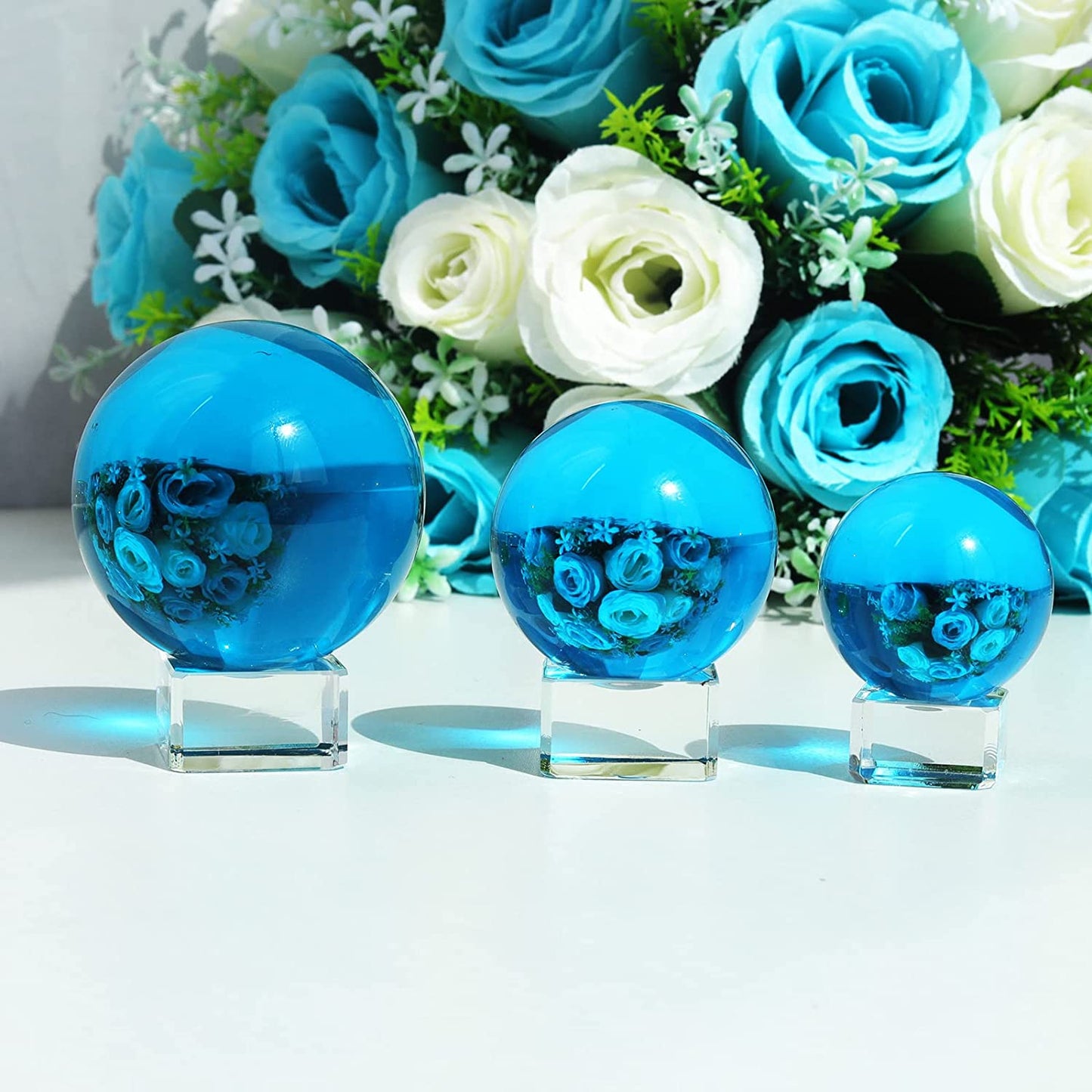 Aqua Blue Decorative Crystal Ball with Stand (40mm/50mm/60mm)