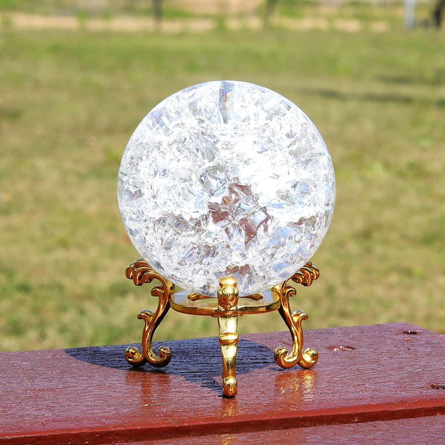 60mm Clear Crystal Crackle Ball with Golden Stand