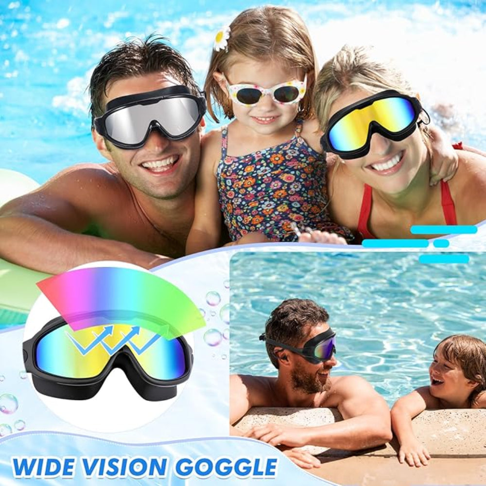 3 Pack Adult Swim Goggles - Anti Fog UV Protection Pool Goggles with Ear Plugs