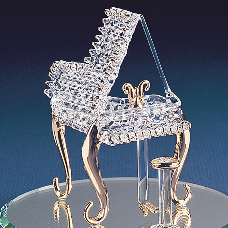 Baby Grand Piano Handcrafted Glass Figurine with 22K Gold Trim, Gift