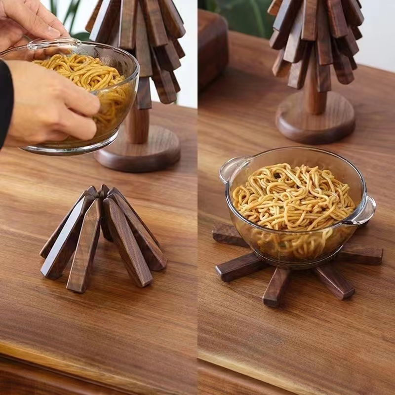 Wood Collapsible Hot Pad Trivet Tree