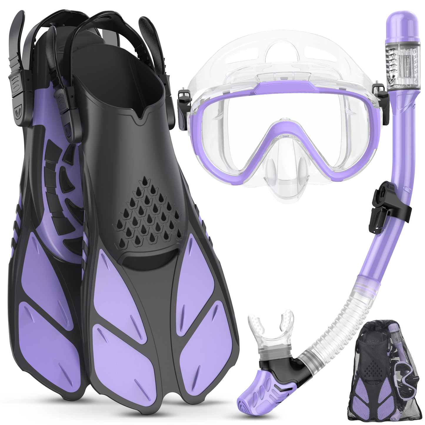 Adults Snorkel Set | With Adjustable Flippers, Diving Set with Snorkel Mask