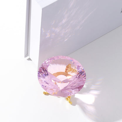 Pink Crystal Diamond Ornament with Metal Base for Home Decoration (80 mm)