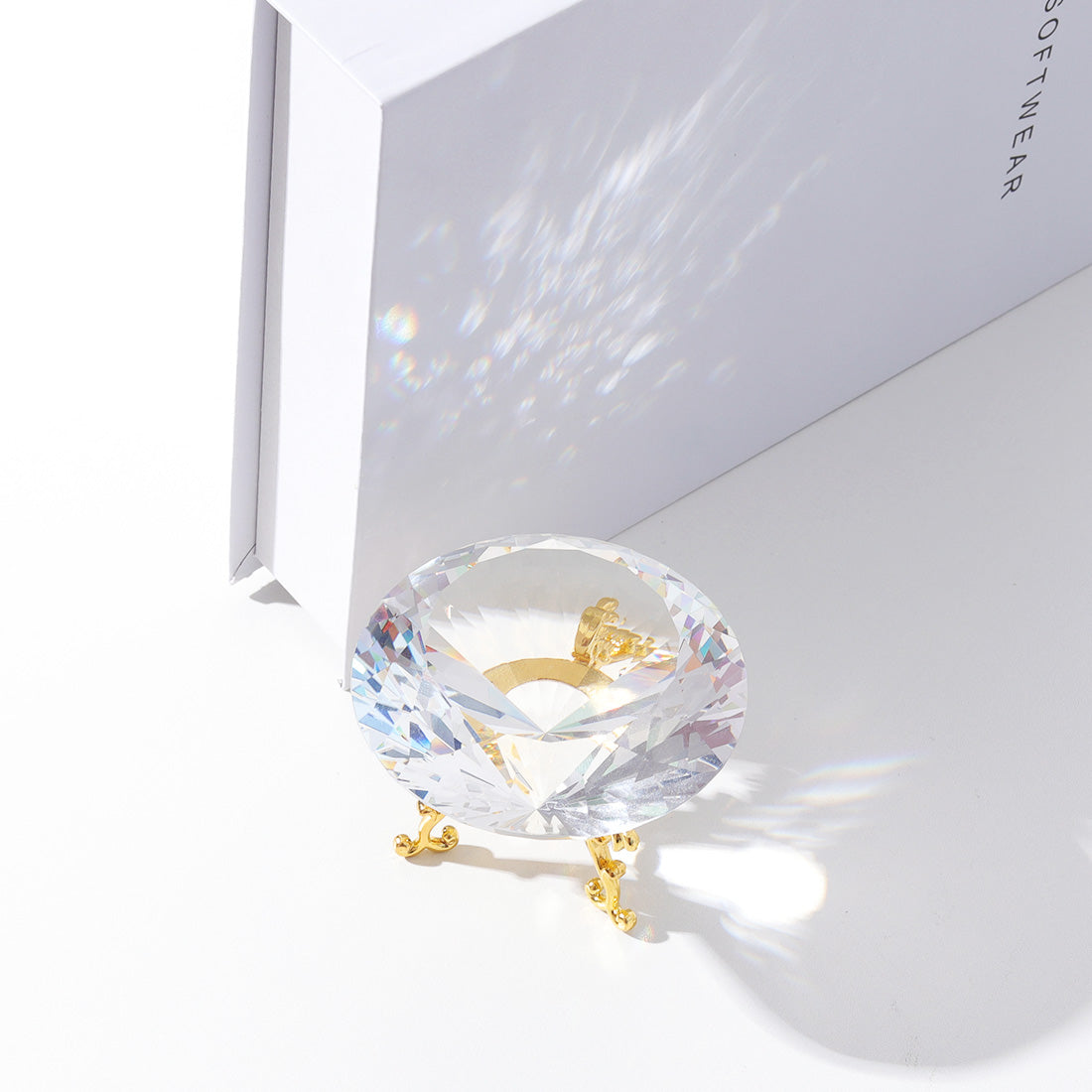 Clear Crystal Diamond Ornament with Metal Base for Home Decoration (80 mm)