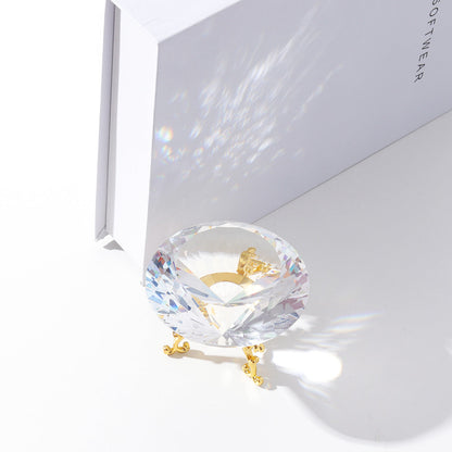 Clear Crystal Diamond Ornament with Metal Base for Home Decoration (80 mm)