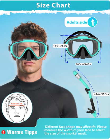 Adults Snorkel Set | With Adjustable Flippers, Diving Set with Snorkel Mask