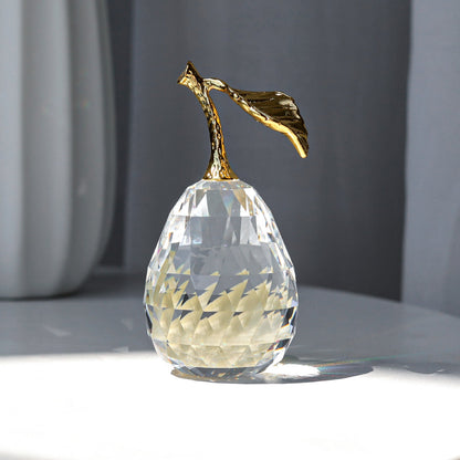 Crystal Pear Figurine with Golden Leaf