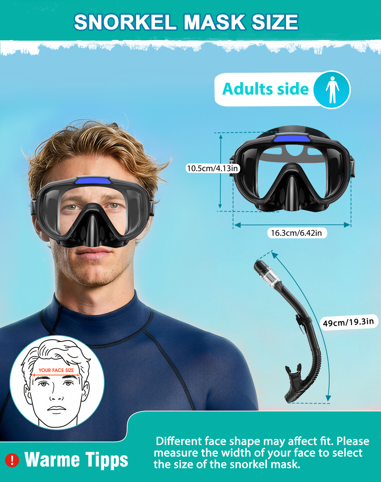 Snorkel Set Adults Snorkeling Gear Anti-Fog Panoramic View Swim Mask