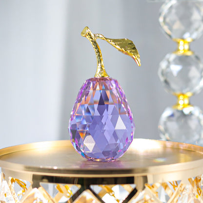 Crystal Pear Figurine with Golden Leaf
