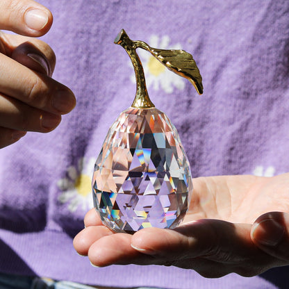 Crystal Pear Figurine with Golden Leaf