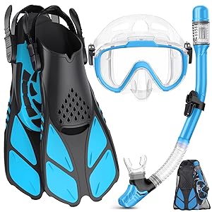 Adults Snorkel Set | With Adjustable Flippers, Diving Set with Snorkel Mask