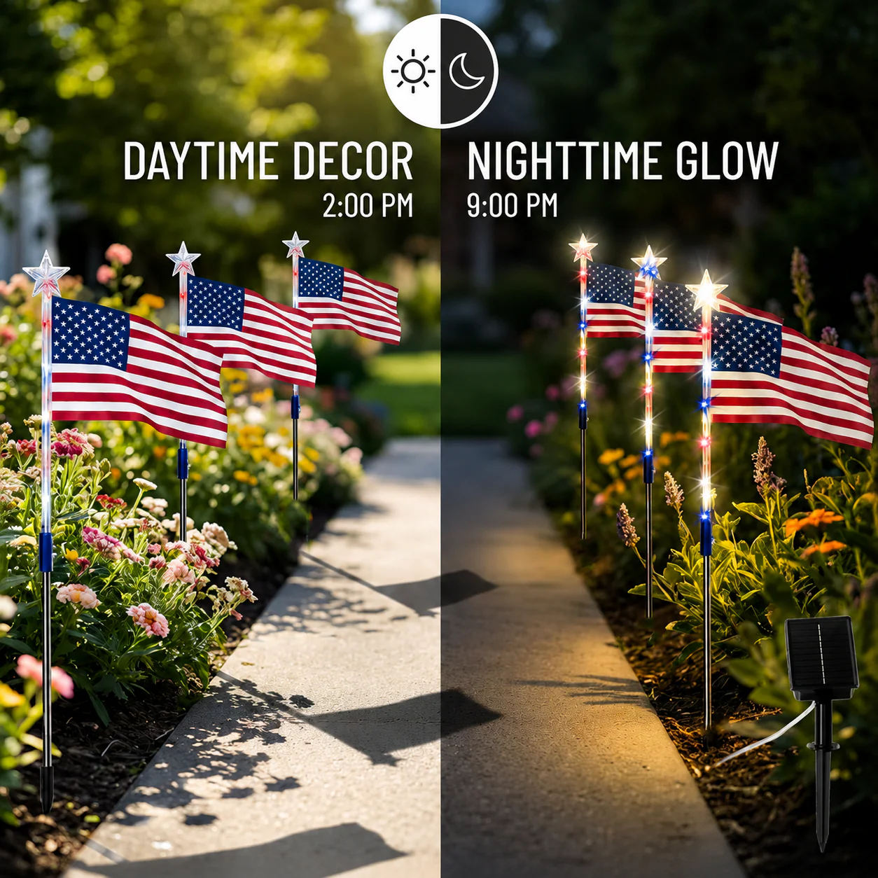 8 Solar American Flag Pathway Lights for 250th US Independence Celebration