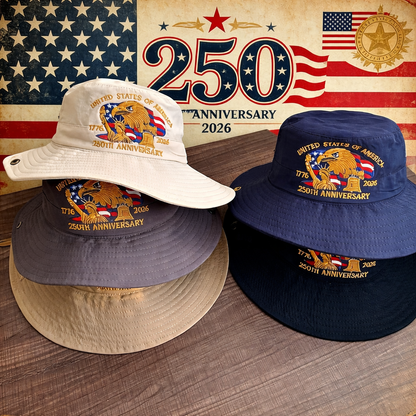 U.S. 250th Anniversary Embroidered Bucket Hat, Foldable Patriotic Sun Hat