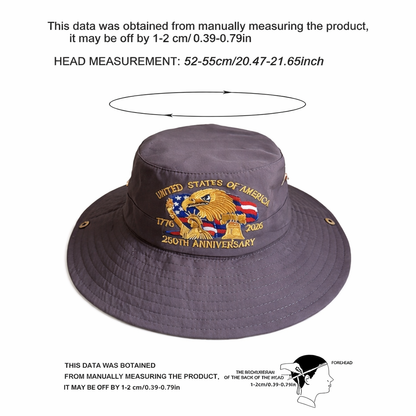 U.S. 250th Anniversary Embroidered Bucket Hat, Foldable Patriotic Sun Hat