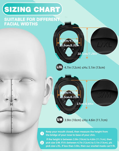 Full Face Snorkel Mask & Adjustable Swim Fins Snorkel Kit for Adults