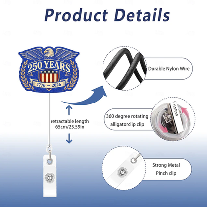 America's 250th Anniversary Retractable Badge Reel with Cli