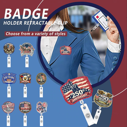 America's 250th Anniversary Retractable Badge Reel with Cli