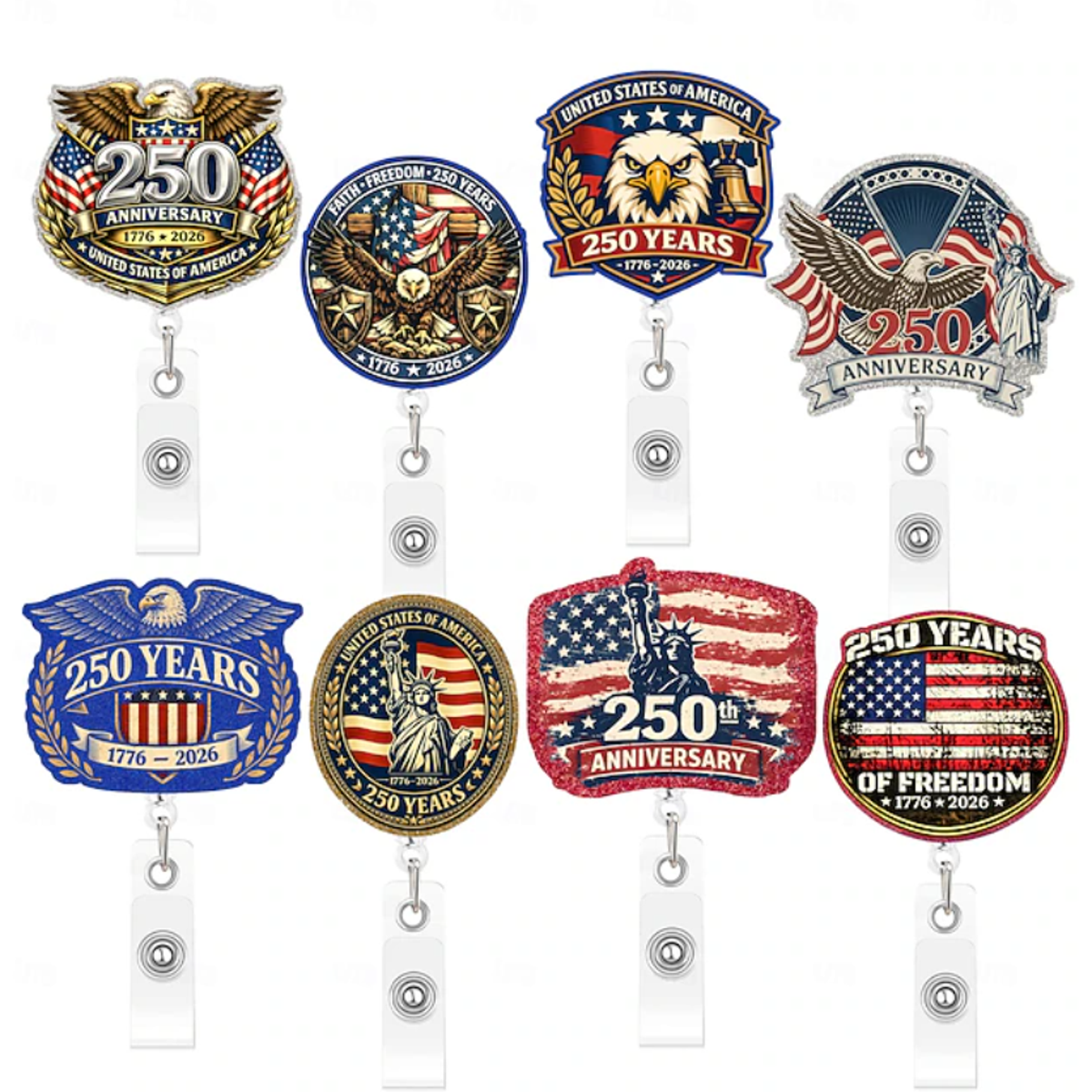 America's 250th Anniversary Retractable Badge Reel with Cli