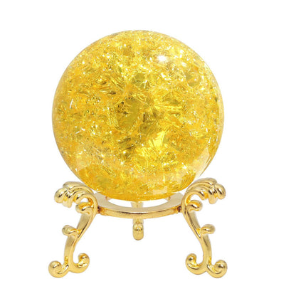 60mm Yellow Crystal Crackle Ball with Golden Stand