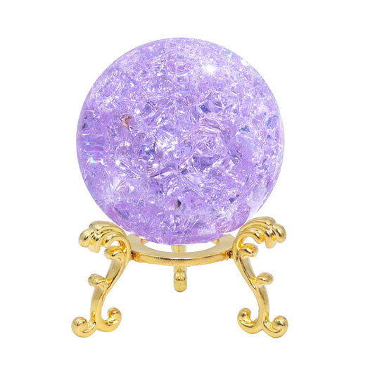 60mm Purple Crystal Crackle Ball with Golden Stand
