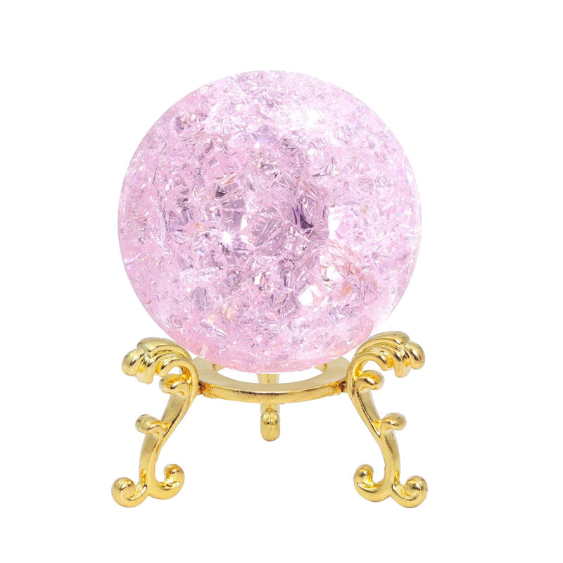 60mm Pink Crystal Crackle Ball with Golden Stand