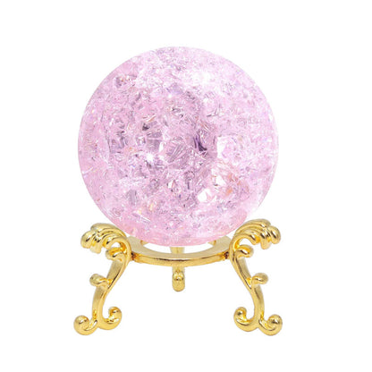 60mm Pink Crystal Crackle Ball with Golden Stand