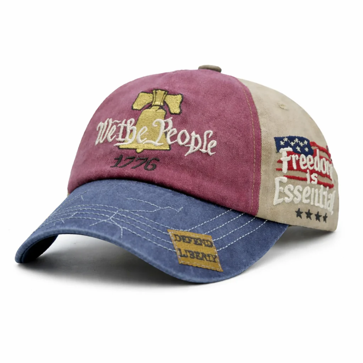 We the People Patriotic Embroidered Baseball Cap, Adjustable USA Flag Hat