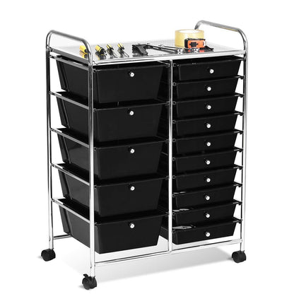 15-Drawer Organizer Cart Office School Rolling Storage Cart