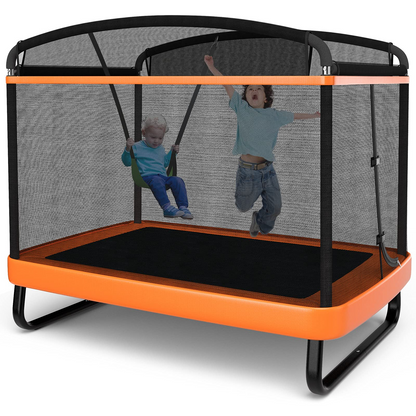 6 Ft Kids Trampoline with Swing, Baby Toddler Rectangle Trampoline, Max Load 220lbs (Blue/Orange)