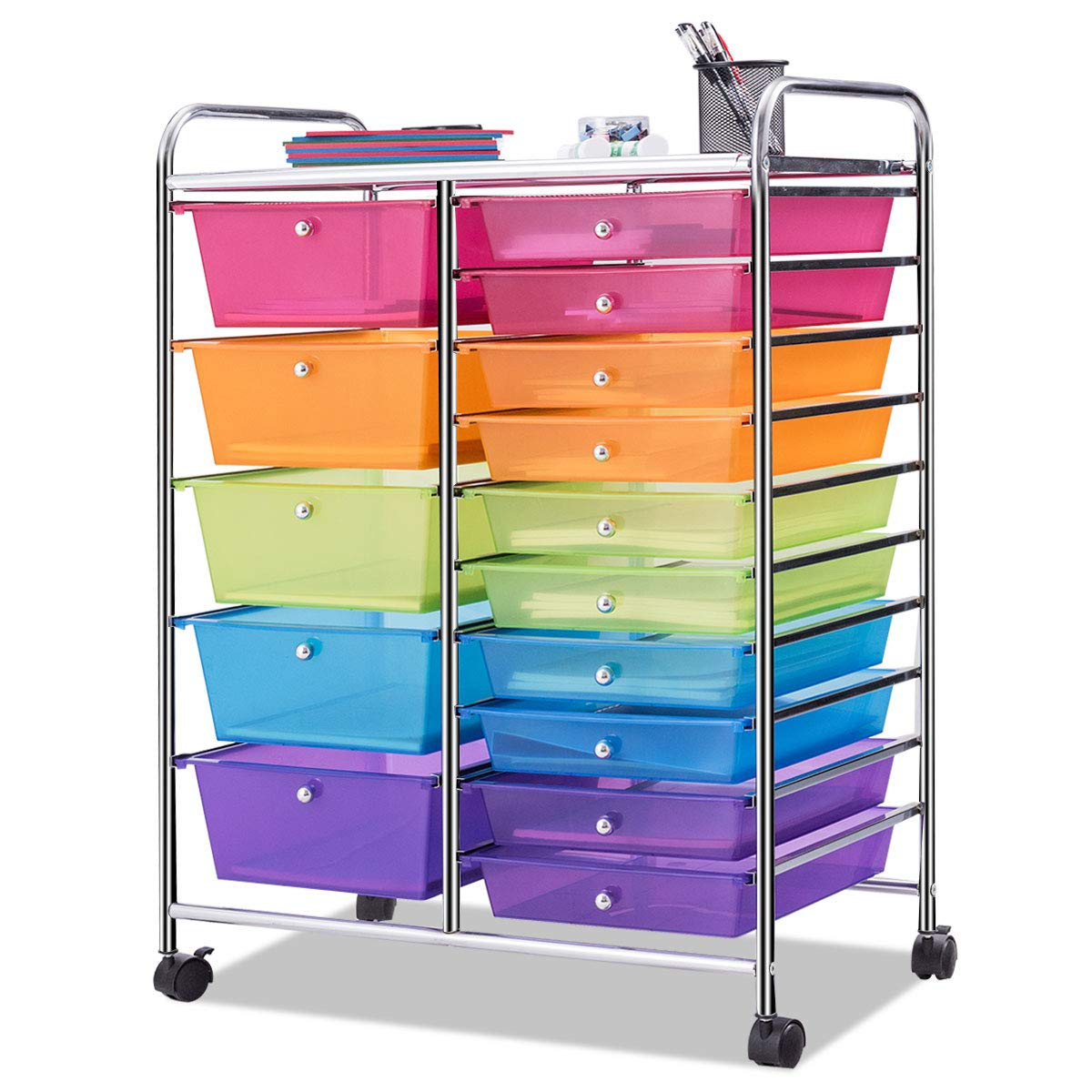 15-Drawer Organizer Cart Office School Rolling Storage Cart