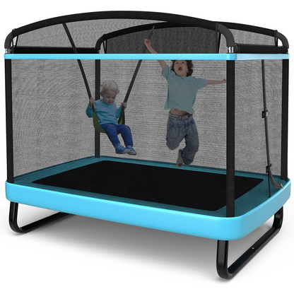6 Ft Kids Trampoline with Swing, Baby Toddler Rectangle Trampoline, Max Load 220lbs (Blue/Orange)