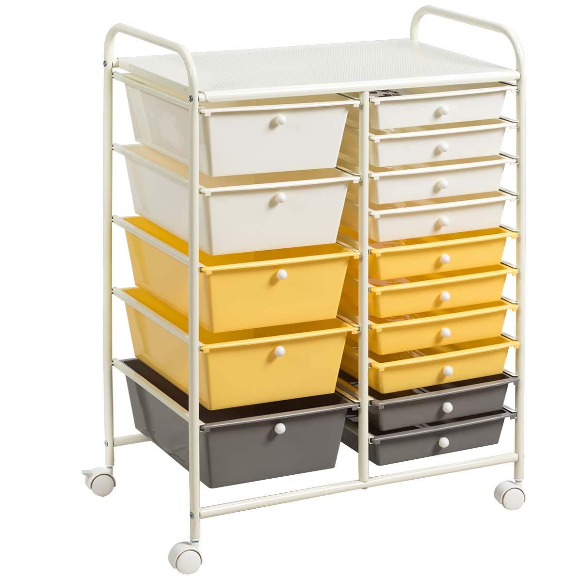 15-Drawer Organizer Cart Office School Rolling Storage Cart