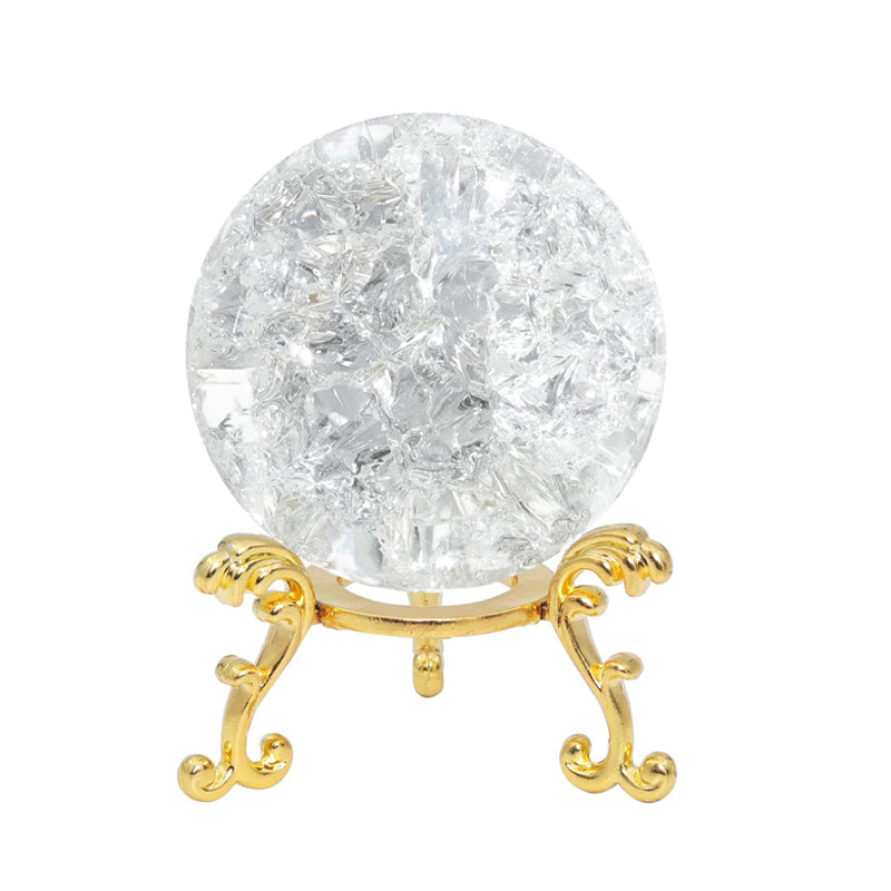 60mm Clear Crystal Crackle Ball with Golden Stand