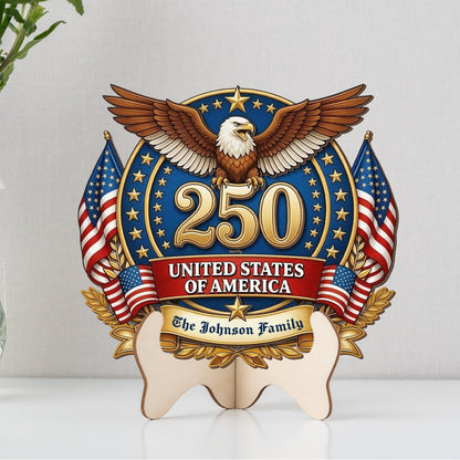 Personalized United States 250th Anniversary 2-Layer Wood Sign – Patriotic Eagle 1776–2026 Semiquincentennial Door Decor