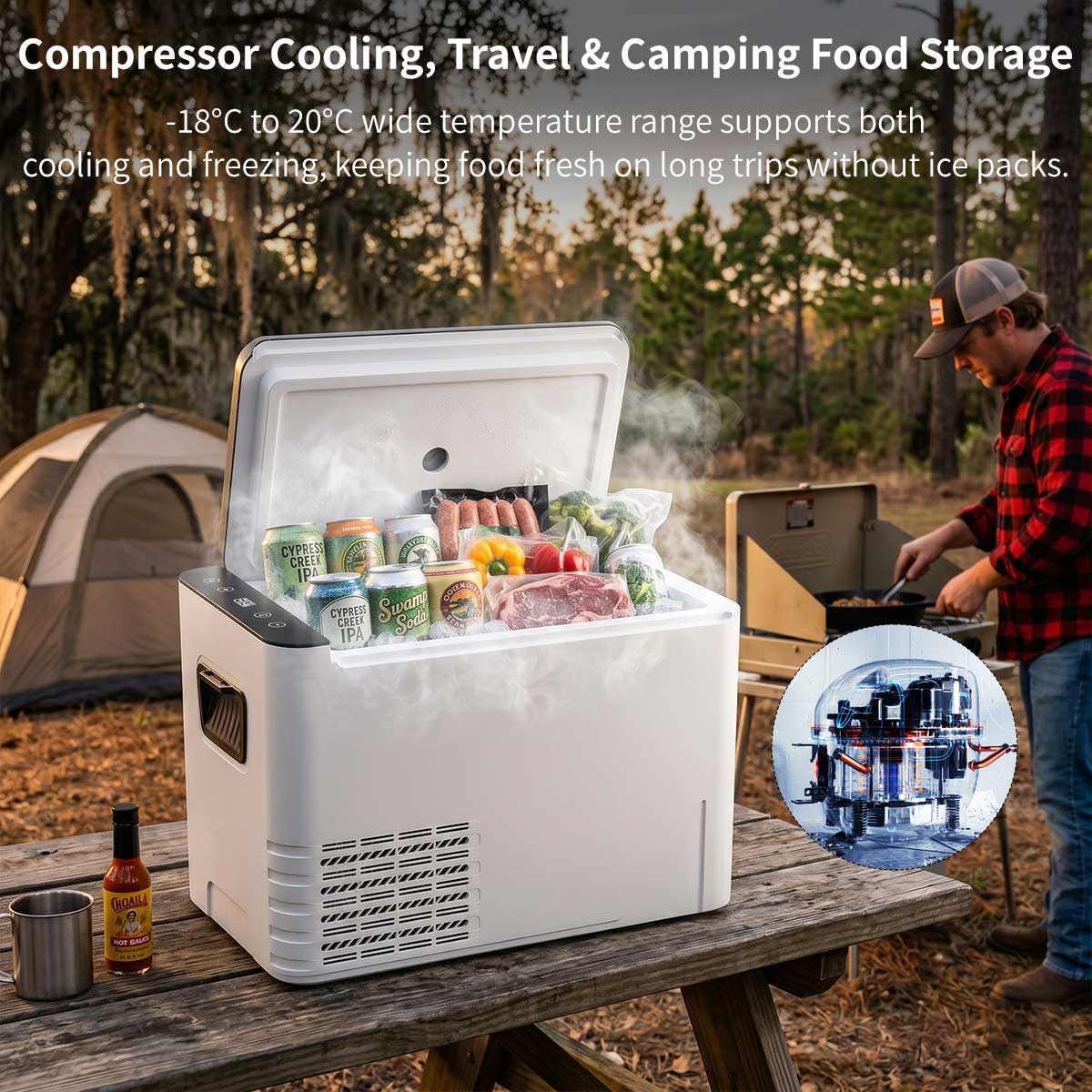 Compressor Car Refrigerator – -18°C Portable Freezer Cooler for Car, RV & Camping | Traverseon