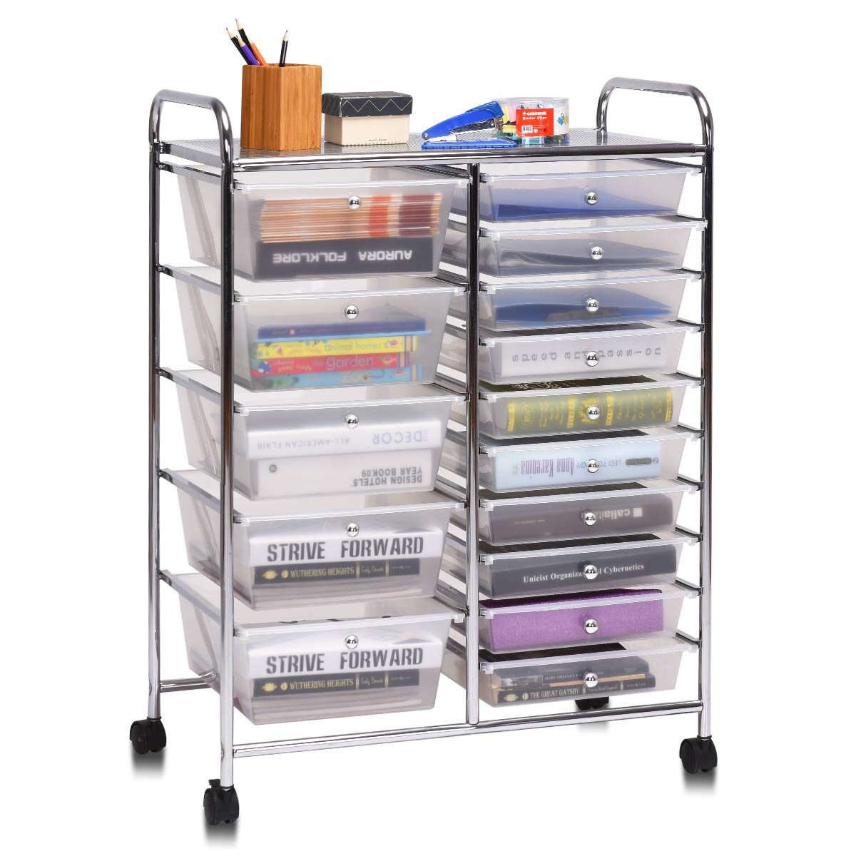 15-Drawer Organizer Cart Office School Rolling Storage Cart