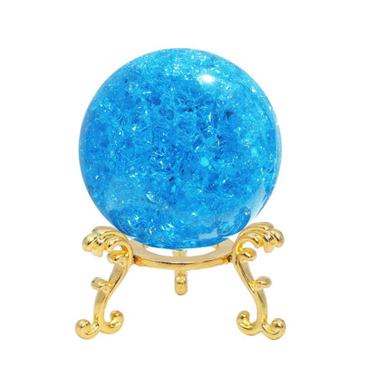 60mm Aqua Blue Crystal Crackle Ball with Golden Stand
