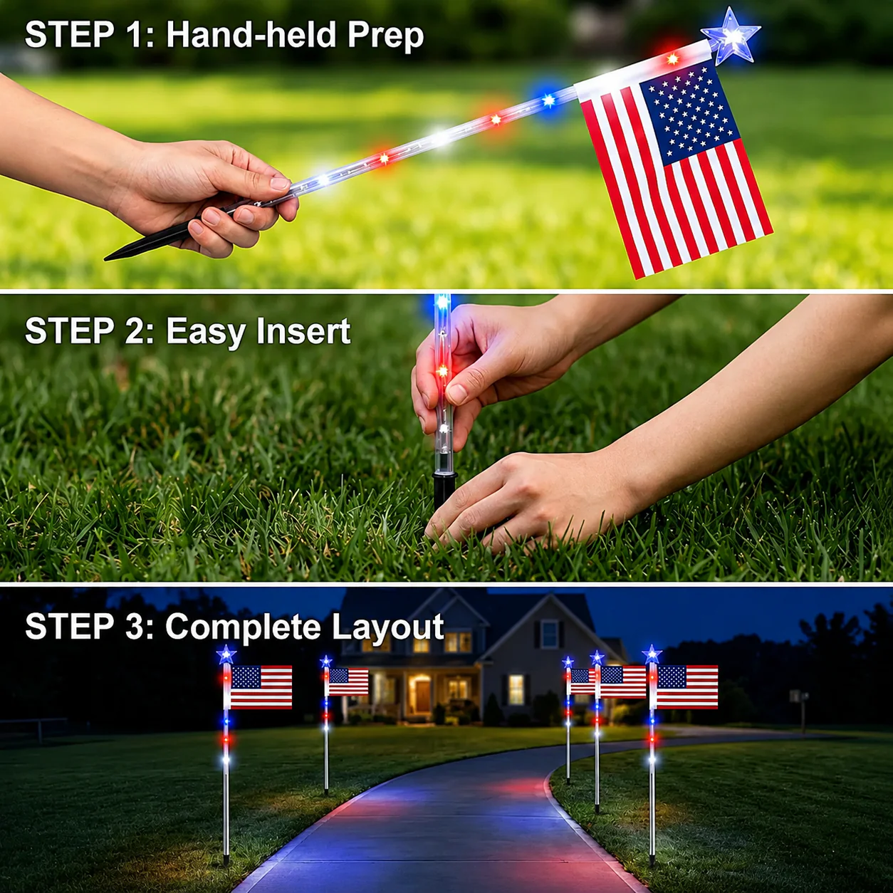 8 Solar American Flag Pathway Lights for 250th US Independence Celebration