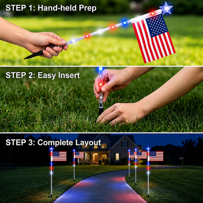 8 Solar American Flag Pathway Lights for 250th US Independence Celebration