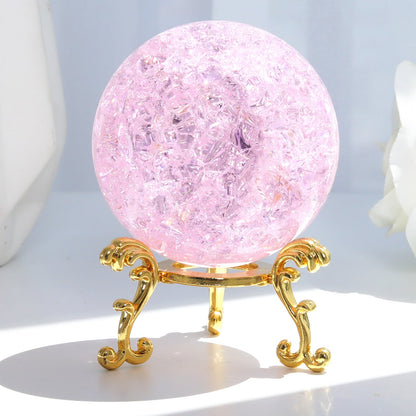 60mm Pink Crystal Crackle Ball with Golden Stand