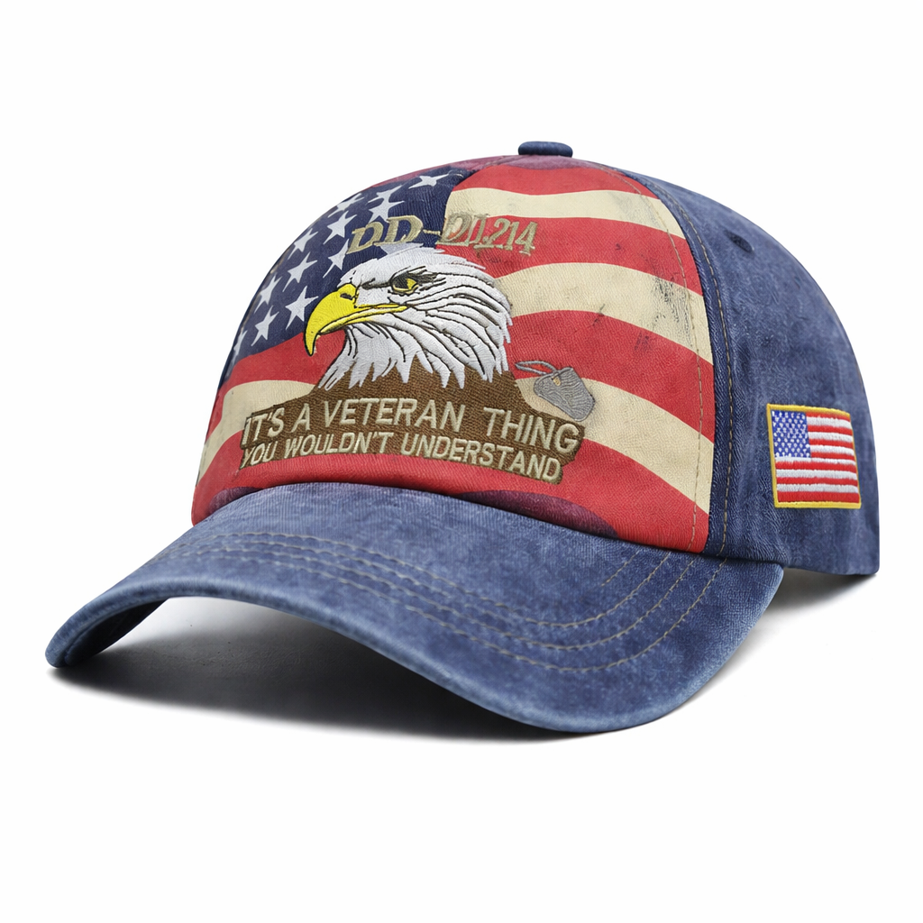 Veteran Embroidered Baseball Hat with 2 Commemorative Coins, Patriotic Eagle Design