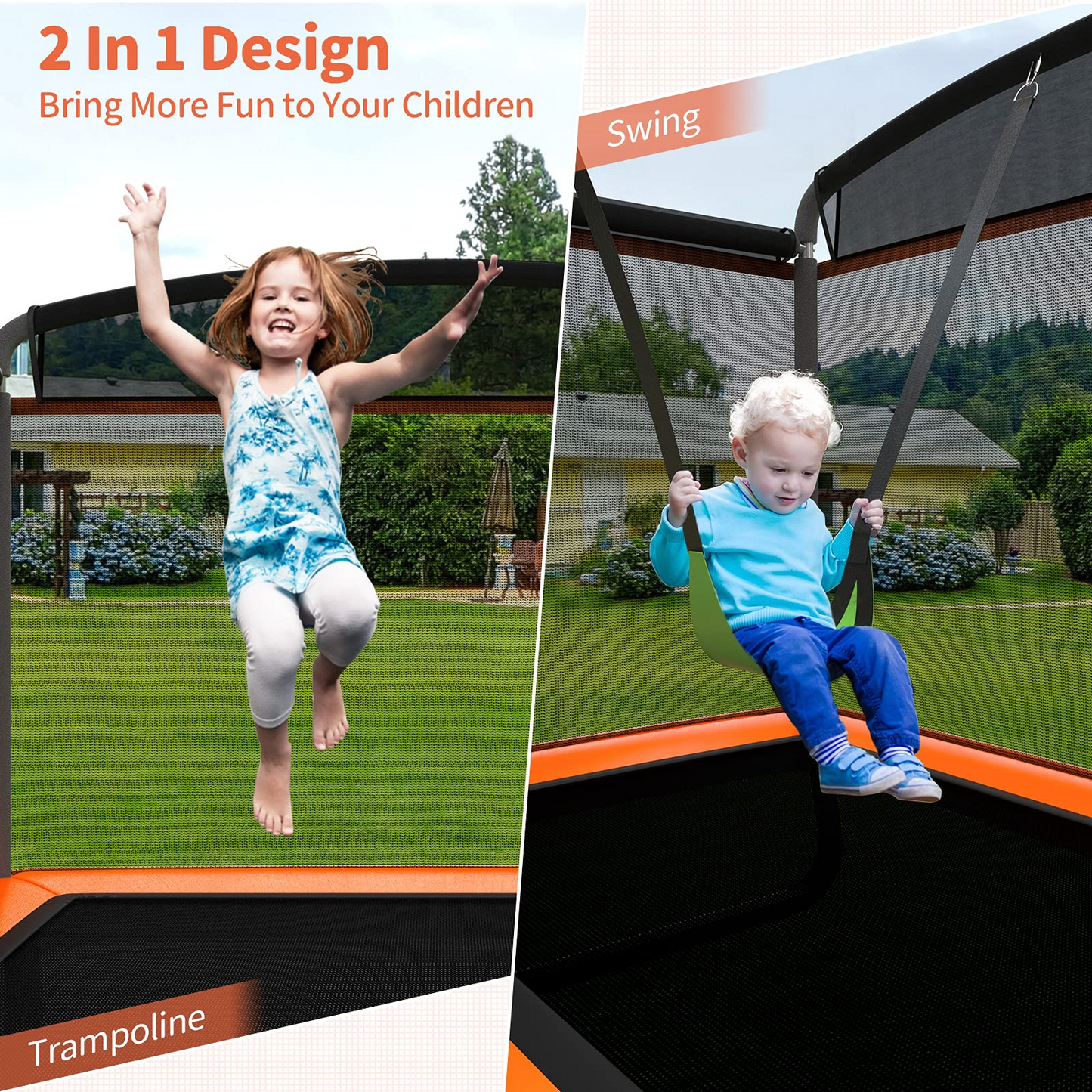 6 Ft Kids Trampoline with Swing, Baby Toddler Rectangle Trampoline, Max Load 220lbs (Blue/Orange)