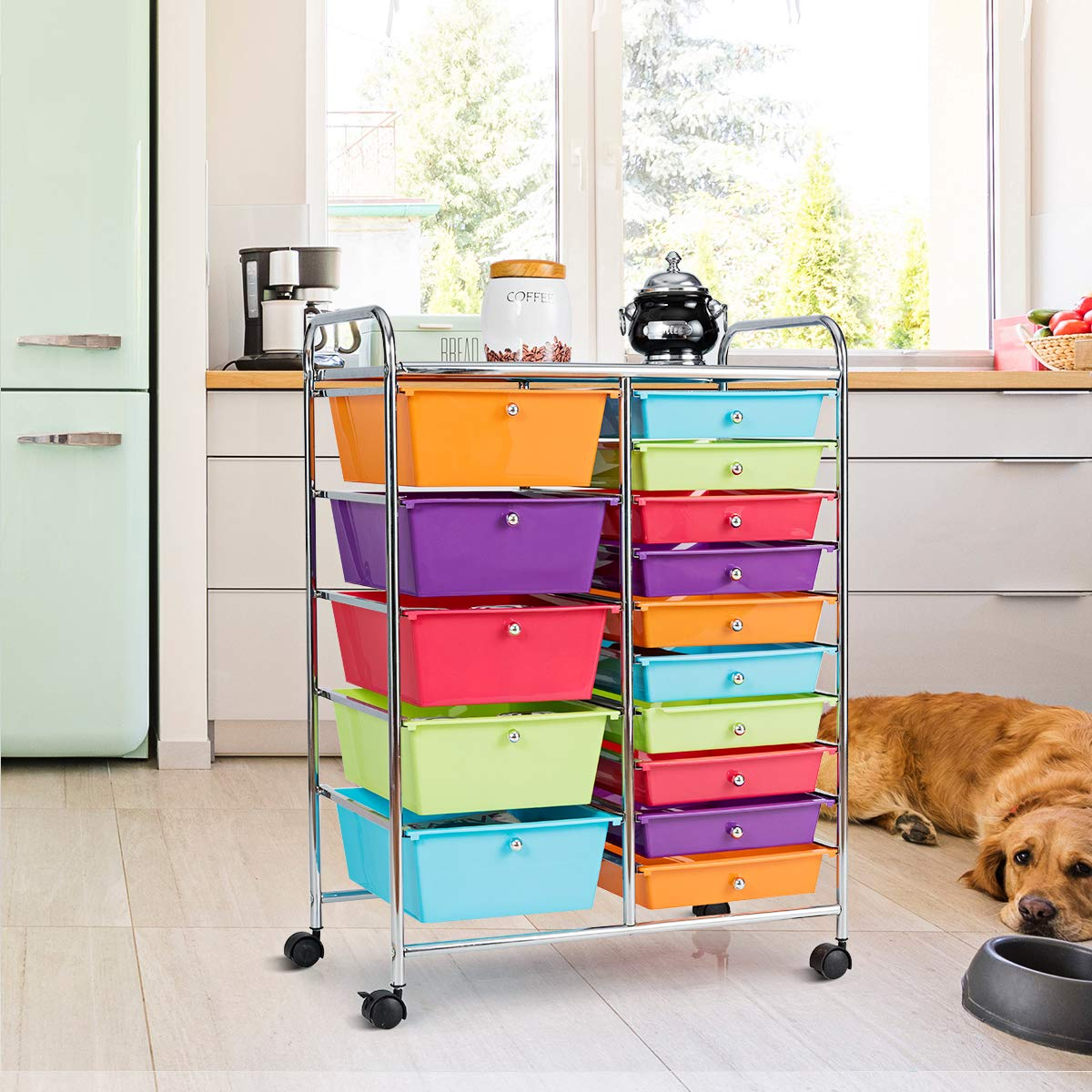 15-Drawer Organizer Cart Office School Rolling Storage Cart