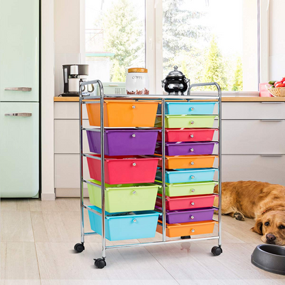 15-Drawer Organizer Cart Office School Rolling Storage Cart